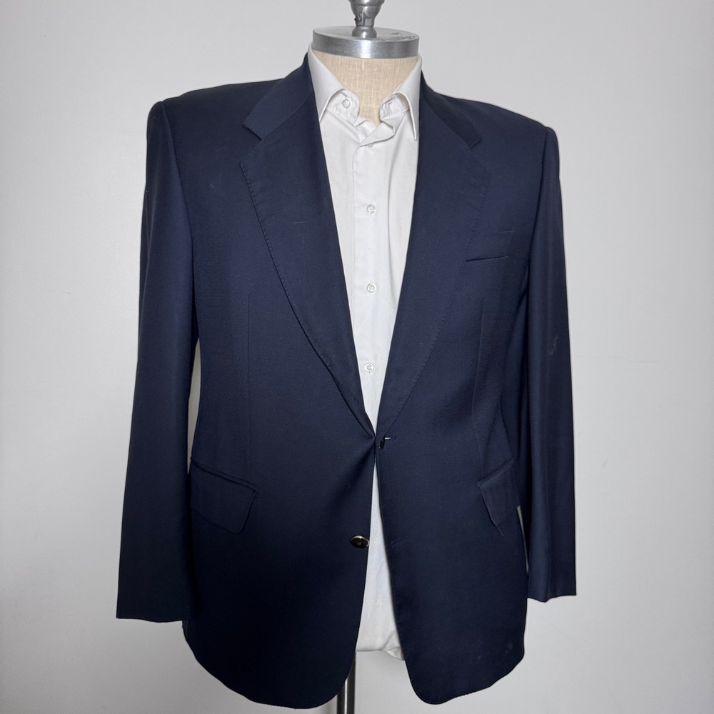 Baumler Blazer Mens 44R Navy Blue Solid Wool Vitale Barberis Canonico Two-Button